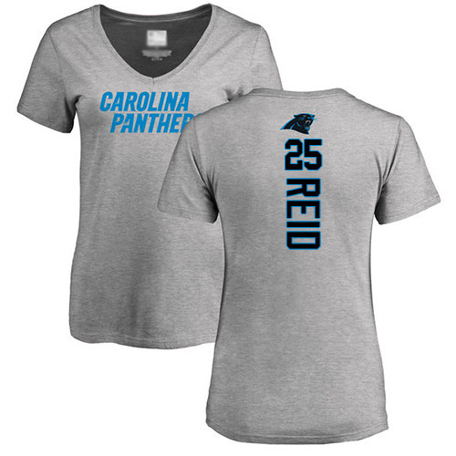 Carolina Panthers Ash Women Eric Reid Backer V-Neck NFL Football #25 T Shirt->nfl t-shirts->Sports Accessory